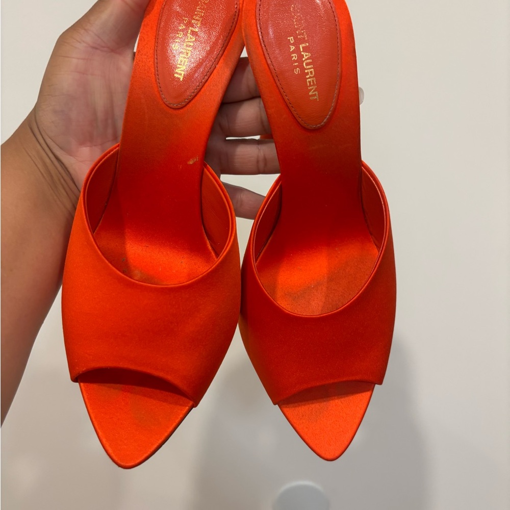 Saint Laurent Orange Heels Sleek Satin Design
